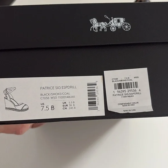 7.5B Coach Black Wedge Sandals Patrice Sig Espdrill Black/Smoke/Coal Box incl’d - Picture 5 of 14